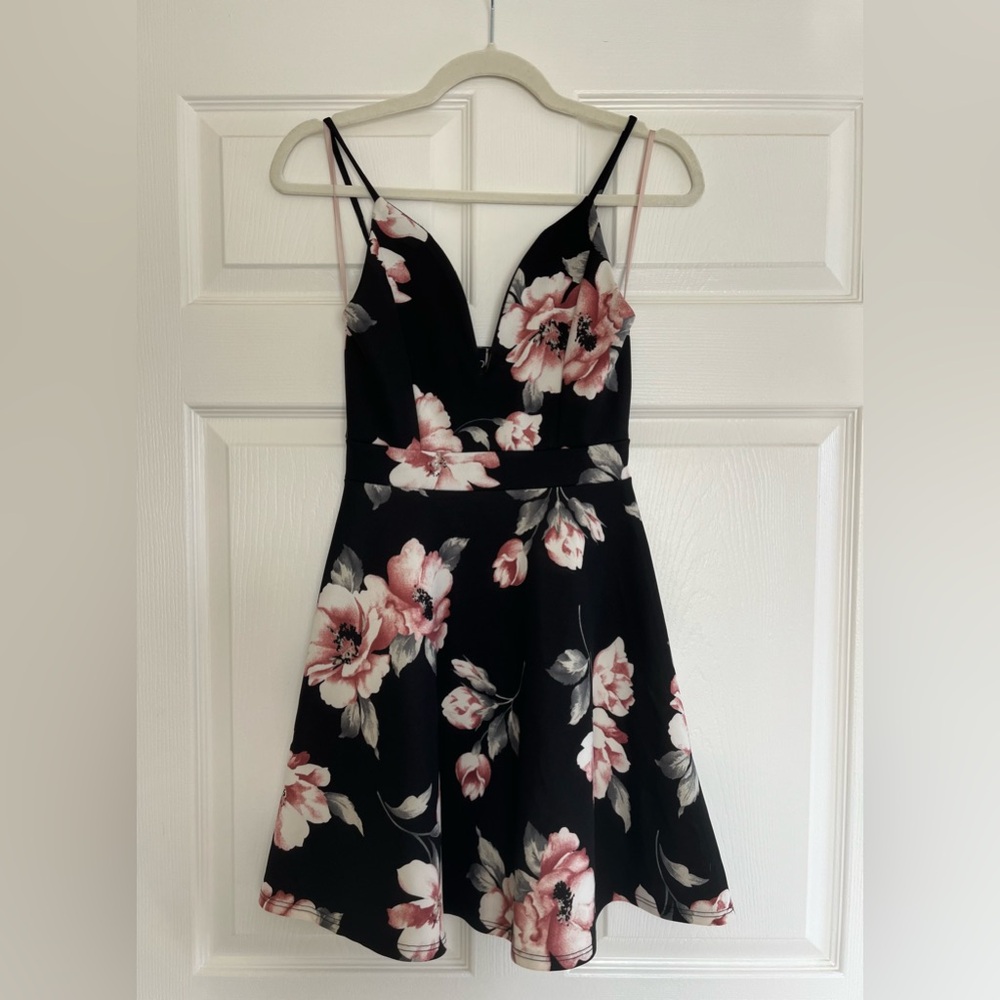 Windsor Black Dress with Pink Floral Design